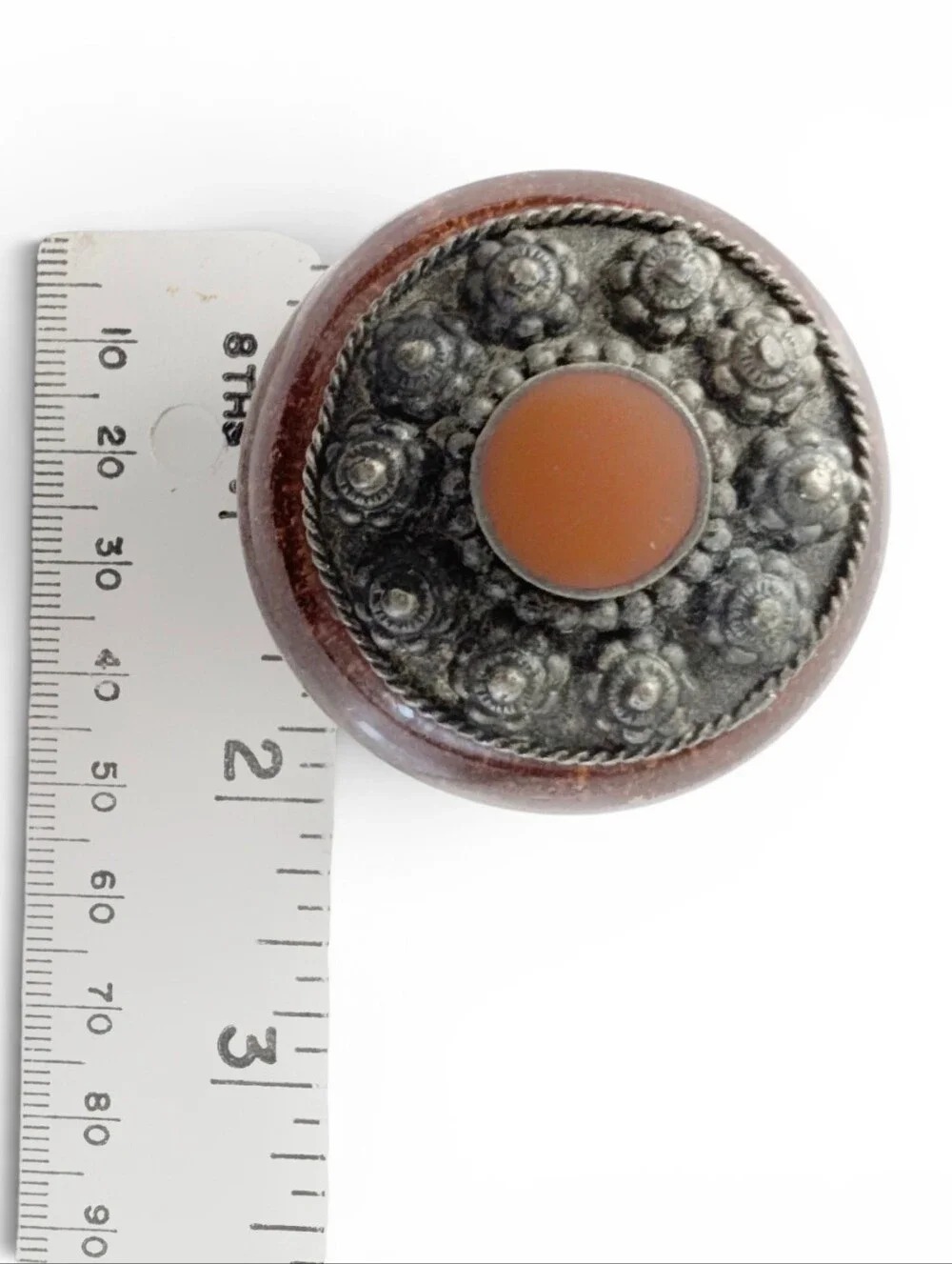 VINTAGE Amber Glass Silver Jar Ornate Moulding Trinket Keepsake
